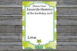 Jungle themed Favorite Memory of the Birthday Girl,Tropical Adult Birthday party game-fun games for her-Instant download