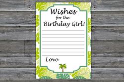 Jungle themed Wishes for the birthday girl,Tropical Adult Birthday party game-fun games for her-Instant download