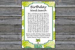 Jungle themed Birthday Word Search Game,Tropical Adult Birthday party game-fun games for her-Instant download