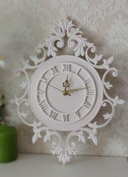 Nursery small pink wall clock with white ornaments Silent wall clock for bedroom and children's room  Birthday gift