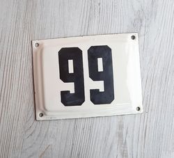 Small house address number plaque 99 / 66 - Soviet enamel metal wall number plate white black