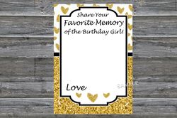 Gold glitter heart Favorite Memory of the Birthday Girl,Adult Birthday party game-fun games for her-Instant download