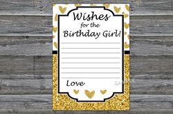 Gold glitter heart Wishes for the birthday girl,Adult Birthday party game-fun games for her-Instant download
