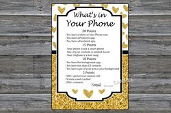 Gold glitter heart What's in Your Phone Birthday Party Game,Adult Birthday party game-fun games for her-Instant download