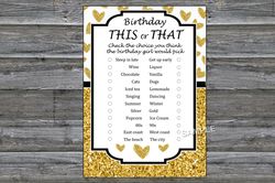 Gold glitter heart Birthday This or that game,Adult Birthday party game-fun games for her-Instant download