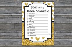 Gold glitter heart Birthday Word Scramble Game,Adult Birthday party game-fun games for her-Instant download