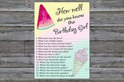 Watermelon How well do you know the birthday girl,Adult Birthday party game-fun games for her-Instant download