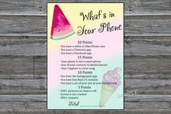 Watermelon What's in Your Phone Birthday Party Game,Adult Birthday party game-fun games for her-Instant download