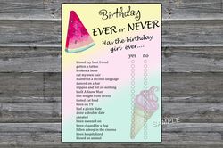 Watermelon Birthday ever or never game,Adult Birthday party game-fun games for her-Instant download
