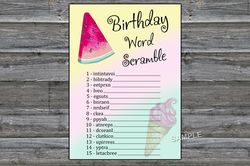 Watermelon Birthday Word Scramble Game,Adult Birthday party game-fun games for her-Instant download