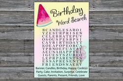 Watermelon Birthday Word Search Game,Adult Birthday party game-fun games for her-Instant download