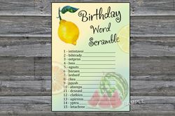 Lemon Birthday Word Scramble Game,Adult Birthday party game-fun games for her-Instant download