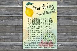 Lemon Birthday Word Search Game,Adult Birthday party game-fun games for her-Instant download