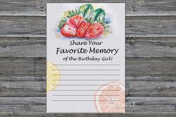 Strawberry Favorite Memory of the Birthday Girl,Adult Birthday party game-fun games for her-Instant download