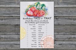Strawberry Birthday This or that game,Adult Birthday party game-fun games for her-Instant download