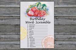 Strawberry Birthday Word Scramble Game,Adult Birthday party game-fun games for her-Instant download