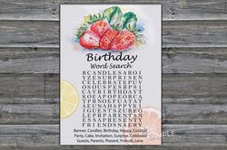 Strawberry Birthday Word Search Game,Adult Birthday party game-fun games for her-Instant download