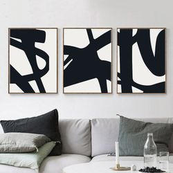 Black And White 3 Piece Prints Abstract Line Art Large Wall Art Set Of 3 Downloadable Art Triptych Poster Diy Home Decor