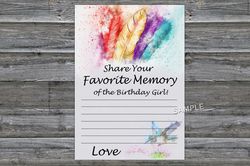 Tribal Feather Favorite Memory of the Birthday Girl,Adult Birthday party game-fun games for her-Instant download