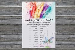 Tribal Feather Birthday This or that game,Adult Birthday party game-fun games for her-Instant download