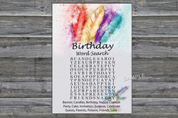 Tribal Feather Birthday Word Search Game,Adult Birthday party game-fun games for her-Instant download