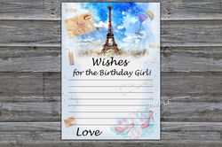 Paris themed Wishes for the birthday girl,Adult Birthday party game-fun games for her-Instant download