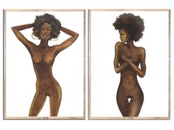 African American Woman Art Set of 2 Prints Black Woman Portrait Afro Woman Nude Figure Wall Art Watercolor Painting