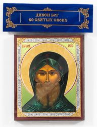 Saint Anthony the Great orthodox blessed wooden icon compact size 2.3x3.5"  Orthodox gift free shipping