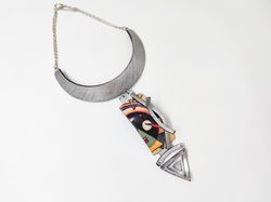 abstract statement necklac Kandinsky polymer bib necklace long chunky necklace