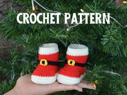 Christmas crochet pattern red baby booties, newborn Santa Claus shoes, winter baby shower gift, baby announcement box