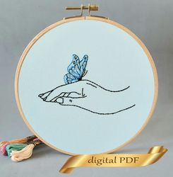 Blue butterfly pattern pdf embroidery, Easy embroidery DIY