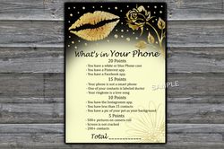 Gold Glitter Lips What's in Your Phone Birthday Party Game,Adult Birthday party game-fun games for her-Instant download