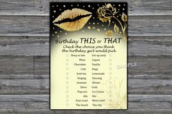 Gold Glitter Lips Birthday This or that game,Adult Birthday party game-fun games for her-Instant download