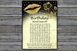Gold Glitter Lips Birthday Word Search Game,Adult Birthday party game-fun games for her-Instant download