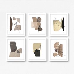 Set Of 6 Prints Abstract Print Gallery Art Download Art Brown Wall Art Abstract Poster Geometric Painting Modern Artwork