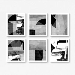 Abstract Painting 6 Piece Wall Art, Digital Download 6 Posters, Gallery Art Black And White, Grey Decor, Set Of 6 Prints