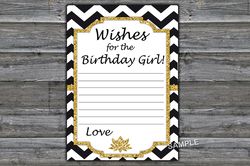Black White Chevron Wishes for the birthday girl,Adult Birthday party game-fun games for her-Instant download
