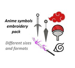 Anime Embroidery Designs Pack, Naruto items design files, 6 designs