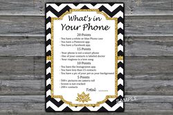 Black White Chevron What's in Your Phone Birthday Party Game,Adult Birthday party game-fun games for her-Instant downloa