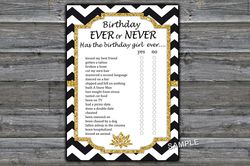 Black White Chevron Birthday ever or never game,Adult Birthday party game-fun games for her-Instant download