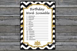 Black White Chevron Birthday Word Scramble Game,Adult Birthday party game-fun games for her-Instant download
