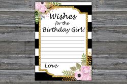 Black White Striped Wishes for the birthday girl,Adult Birthday party game-fun games for her-Instant download