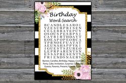 Black White Striped Birthday Word Search Game,Adult Birthday party game-fun games for her-Instant download