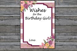 Pink Striped Wishes for the birthday girl,Adult Birthday party game-fun games for her-Instant download