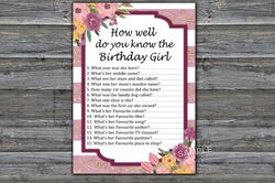 Pink Striped How well do you know the birthday girl,Adult Birthday party game-fun games for her-Instant download
