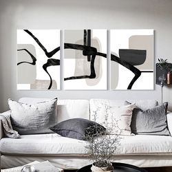 Abstract Posters Black Gray Wall Art Prints Set Of 3 Abstract Line Art, Large Print Triptych Digital Print Geometric Art
