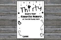 Thirty Birthday Favorite Memory of the Birthday Girl,Adult Birthday party game-fun games for her-Instant download