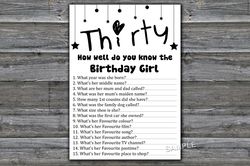 Thirty Birthday How well do you know the birthday girl,Adult Birthday party game-fun games for her-Instant download