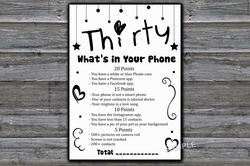 Thirty Birthday What's in Your Phone Birthday Party Game,Adult Birthday party game-fun games for her-Instant download