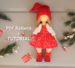 Doll pattern, Pattern of a Christmas doll, Rag doll sewing pattern and tutorial, 12 inch rag doll pattern, Christmas gif